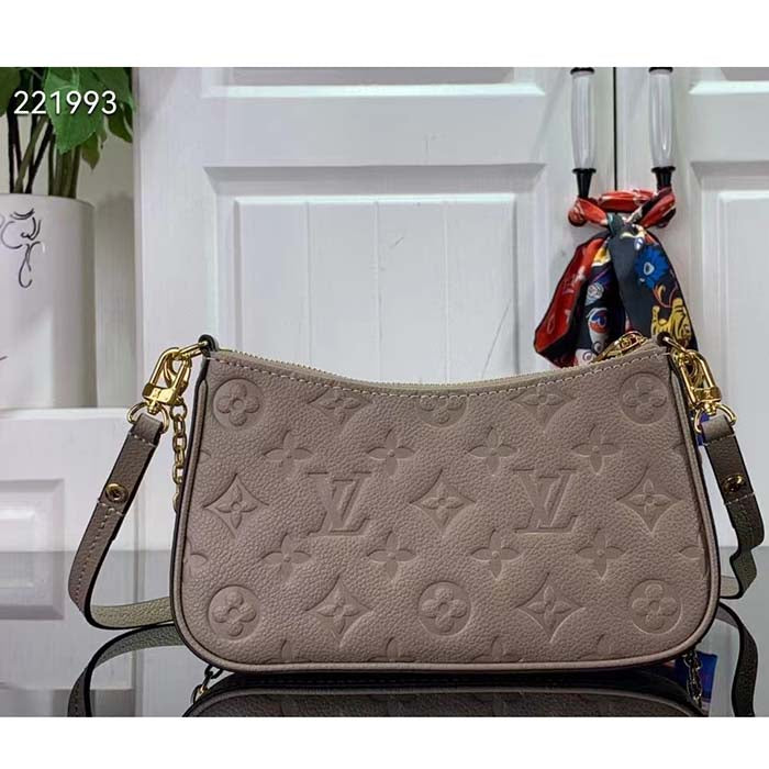 Louis Vuitton LV Women Easy Pouch On Strap Beige Embossed Monogram Empreinte Cowhide Leather Clutch