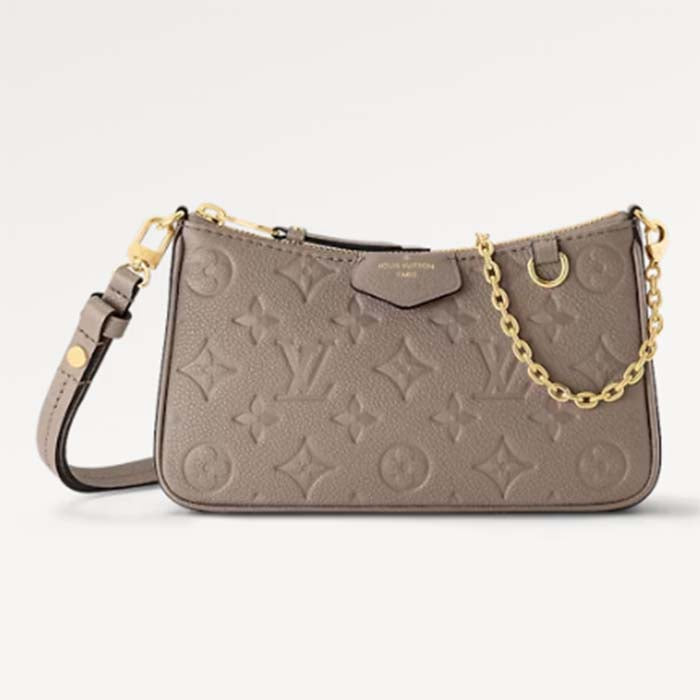 Louis Vuitton LV Women Easy Pouch On Strap Beige Embossed Monogram Empreinte Cowhide Leather Clutch