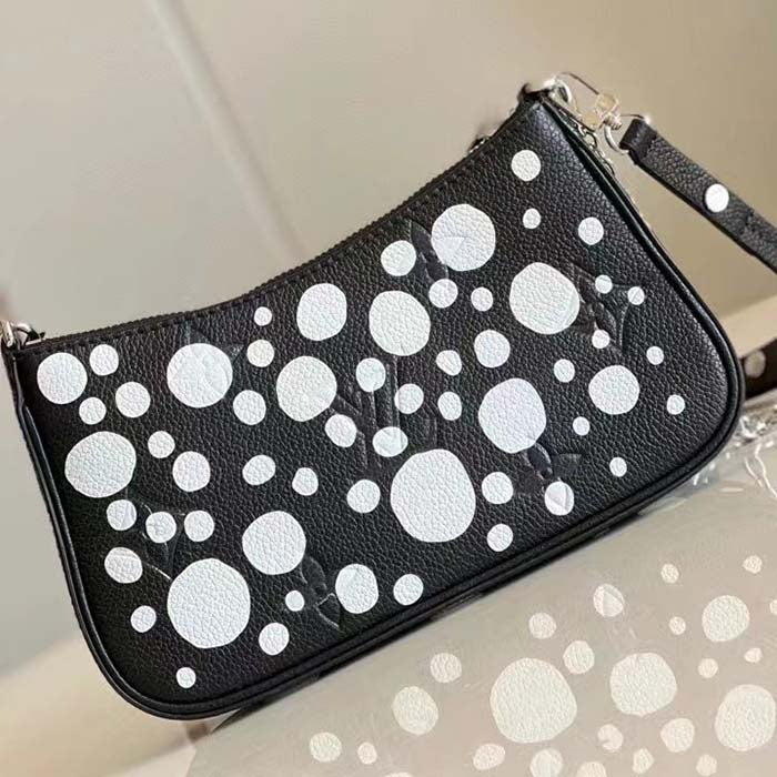 Louis Vuitton LV Women Easy Pouch On Strap Black White Embossed Grained Monogram Cowhide Clutch