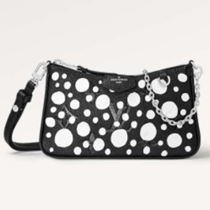 Louis Vuitton LV Women Easy Pouch On Strap Black White Embossed Grained Monogram Cowhide Clutch
