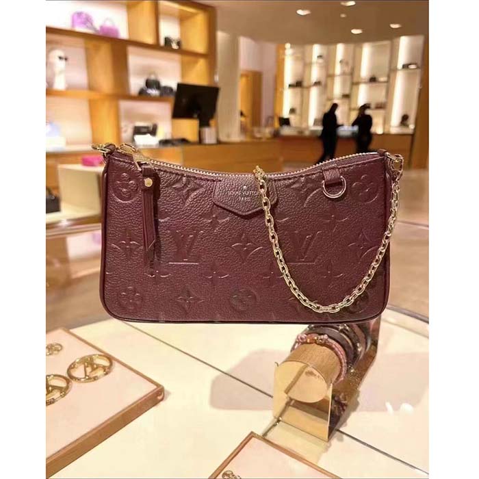 Louis Vuitton LV Women Easy Pouch Wine Red Monogram Empreinte Embossed Grained Cowhide Leather Clutch