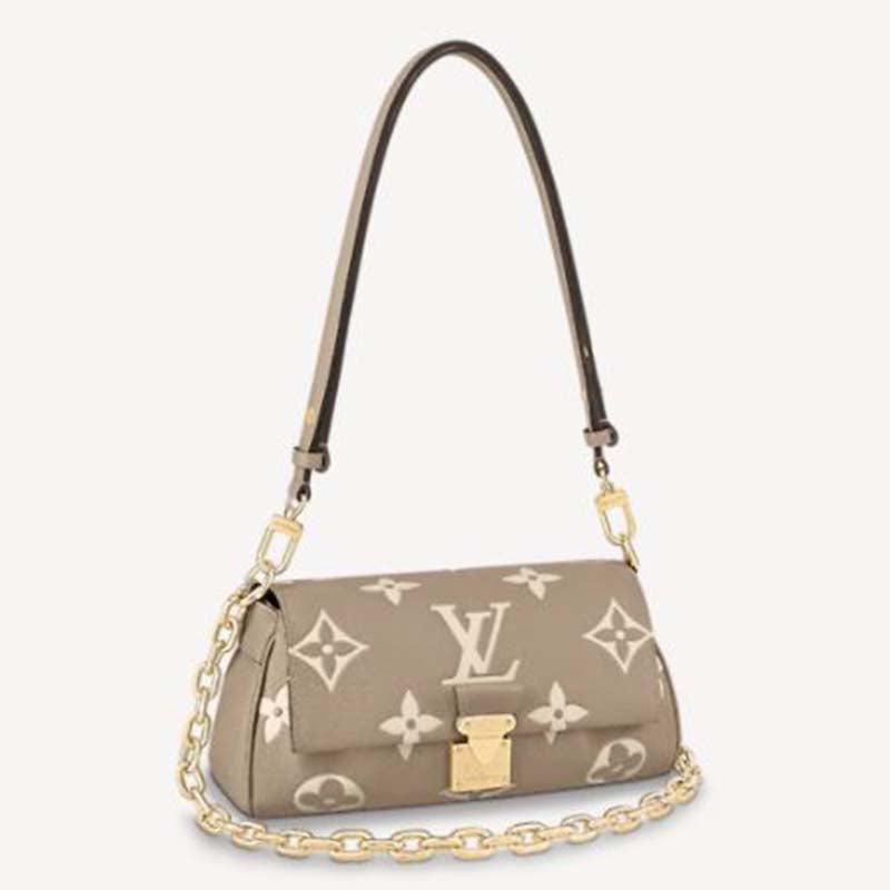 Louis Vuitton LV Women Favorite Tourterelle Gray Cream Monogram Empreinte Embossed Supple Grained Cowhide Handbag