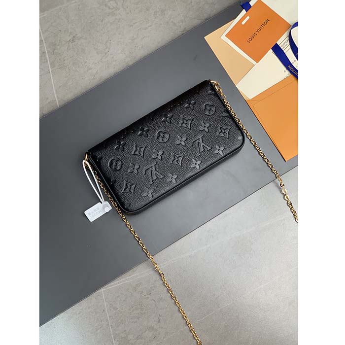 Louis Vuitton LV Women Félicie Pochette Black Monogram Empreinte Embossed Supple Grained Cowhide Clutch