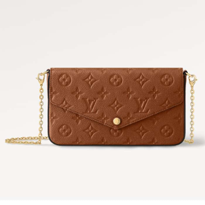 Louis Vuitton LV Women Félicie Pochette Brown Monogram Empreinte Embossed Supple Grained Cowhide Clutch
