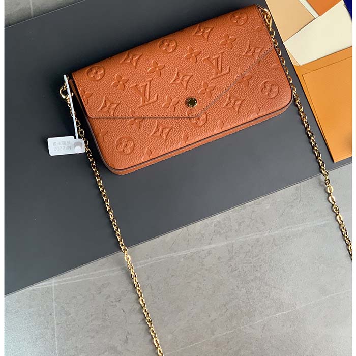Louis Vuitton LV Women Félicie Pochette Brown Monogram Empreinte Embossed Supple Grained Cowhide Clutch