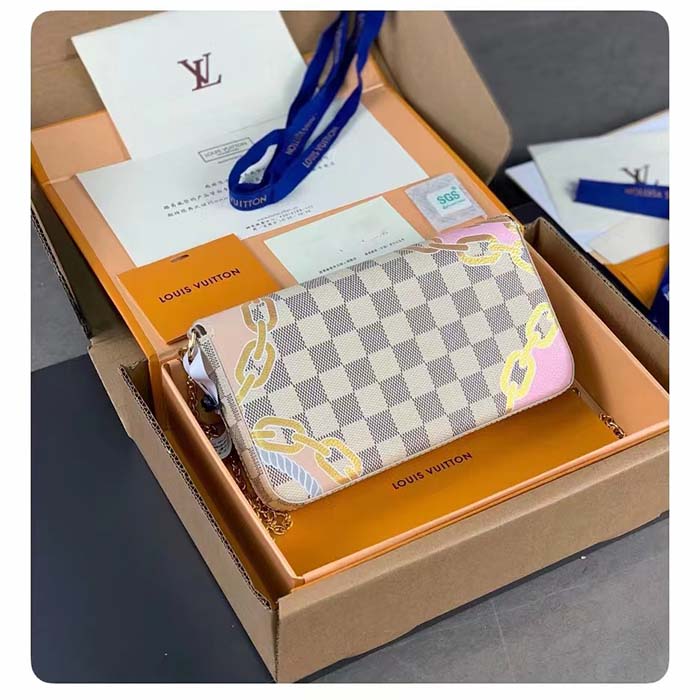Louis Vuitton LV Women Félicie Pochette Damier Azur Coated Canvas Cotton Clutch