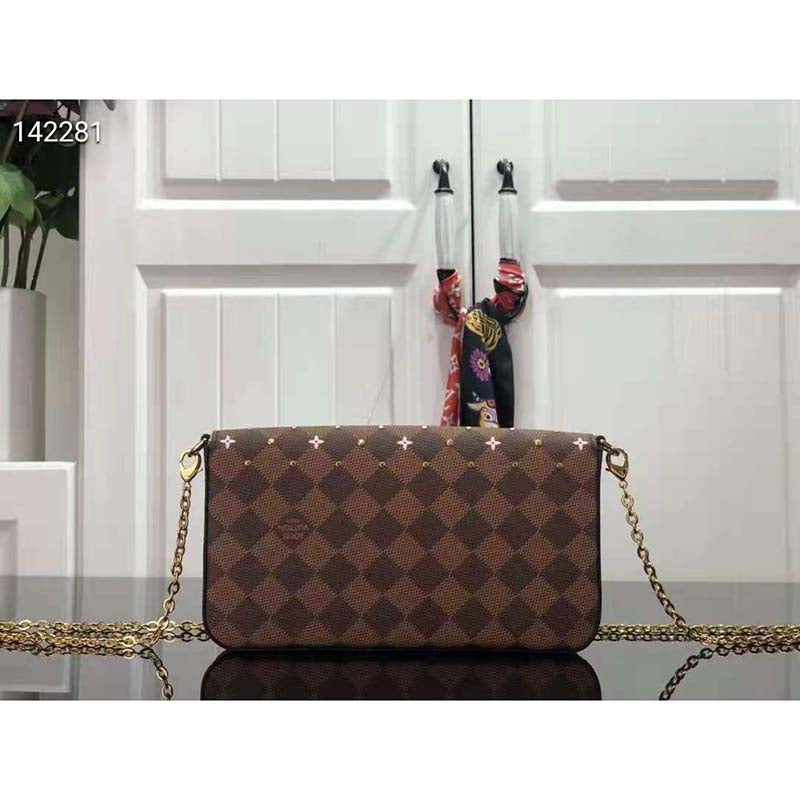 Louis Vuitton LV Women Félicie Pochette Damier Ebene Coated Canvas Pink Monogram Flowers Clutch