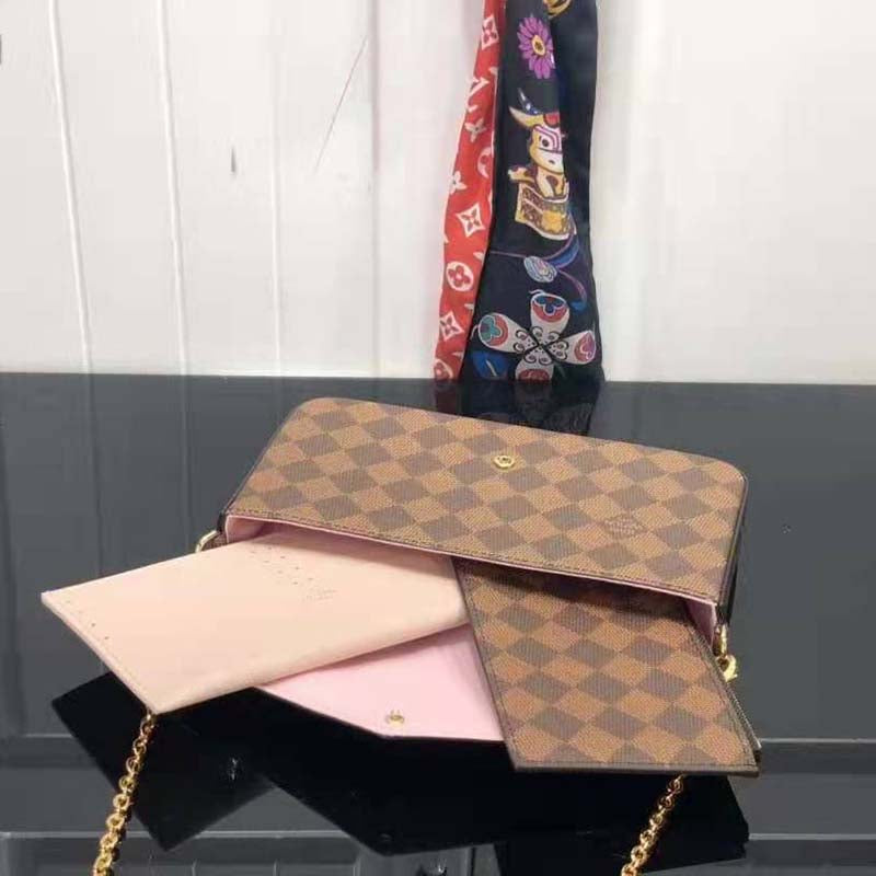 Louis Vuitton LV Women Félicie Pochette Damier Ebene Coated Canvas Pink Monogram Flowers Clutch