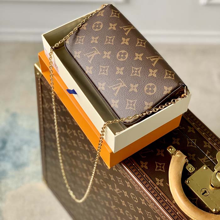 Louis Vuitton LV Women Félicie Pochette Pink Brown Monogram Coated Canvas Clutch