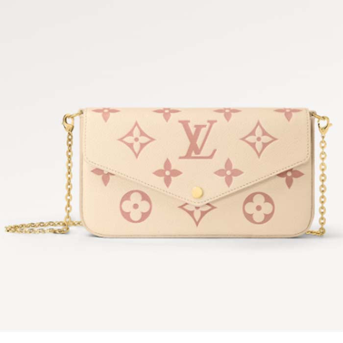 Louis Vuitton LV Women Félicie Pochette Pink Monogram Empreinte Embossed Supple Grained Cowhide Clutch