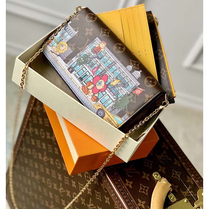 Louis Vuitton LV Women Félicie Pochette Yellow Brown Monogram Coated Canvas Clutch