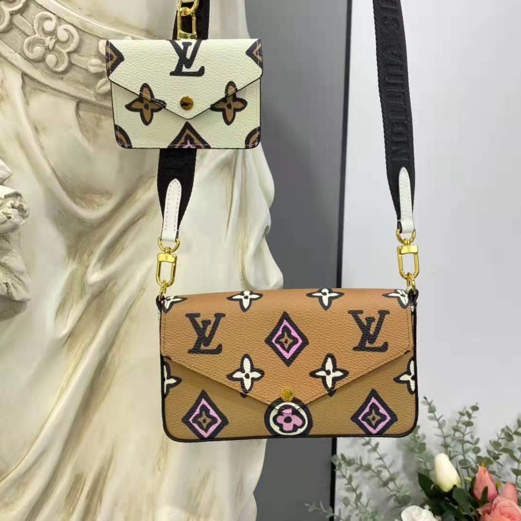 Louis Vuitton LV Women Félicie Strap Go Pochette Arizona Beige Crème Monogram Coated Canvas Clutch
