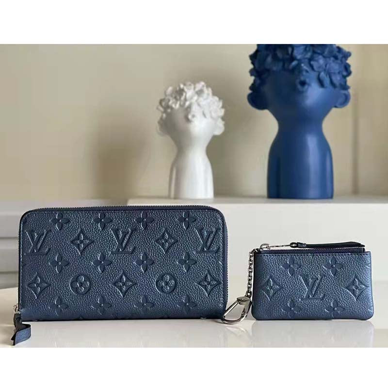Louis Vuitton LV Women Key Pouch Navy Nacre Embossed Grained Cowhide Leather Clutch