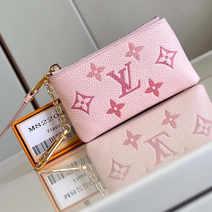 Louis Vuitton LV Women Key Pouch Pink Monogram Empreinte Embossed Supple Grained Cowhide Leather Clutch