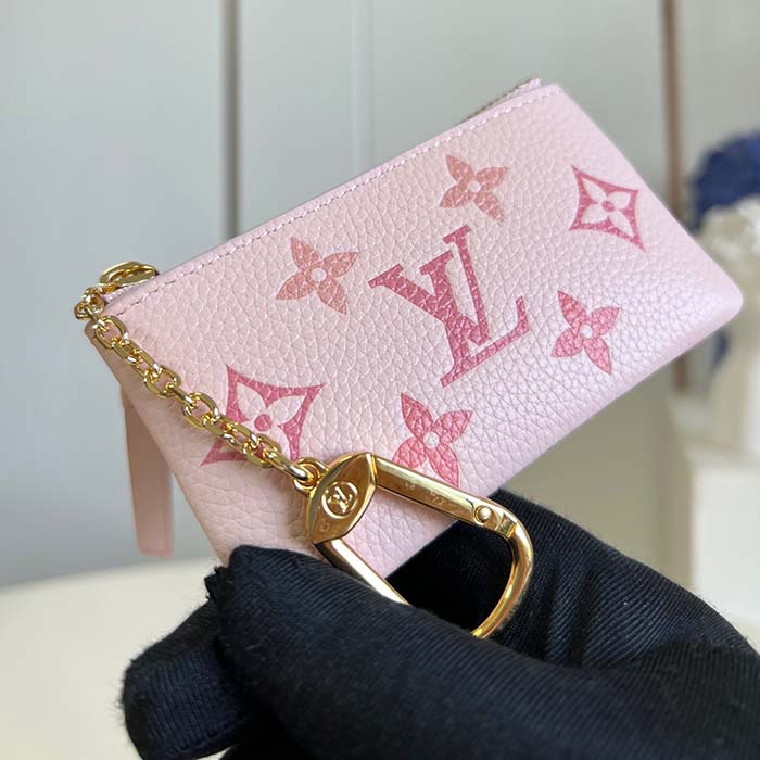 Louis Vuitton LV Women Key Pouch Pink Monogram Empreinte Embossed Supple Grained Cowhide Leather Clutch