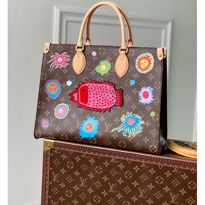 Louis Vuitton LV Women LV x YK OnTheGo MM Monogram Coated Canvas Faces Embroidery Tote