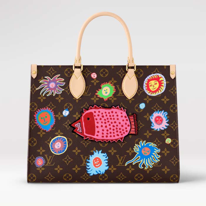 Louis Vuitton LV Women LV x YK OnTheGo MM Monogram Coated Canvas Faces Embroidery Tote