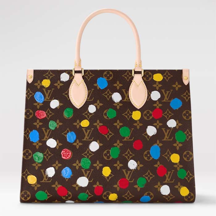Louis Vuitton LV Women LV x YK OnTheGo MM Monogram Coated Canvas 3D Painted Dots Print Tote