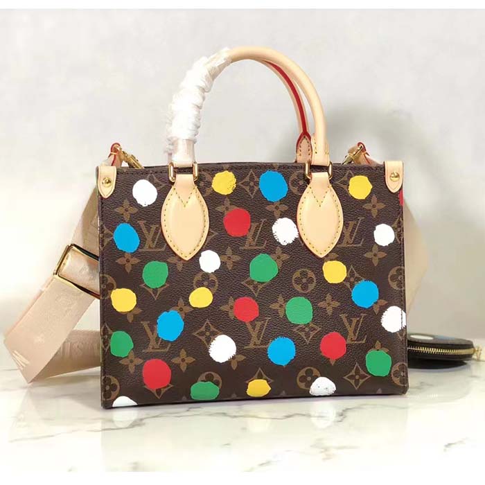 Louis Vuitton LV Women LV x YK OnTheGo PM Monogram Coated Canvas 3D Painted Dots Print Tote