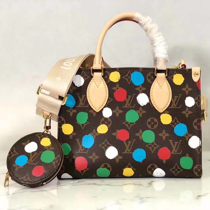 Louis Vuitton LV Women LV x YK OnTheGo PM Monogram Coated Canvas 3D Painted Dots Print Tote