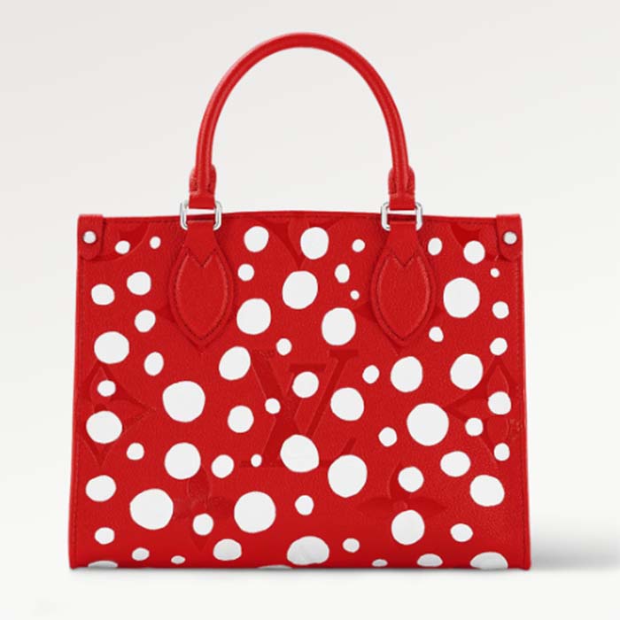 Louis Vuitton LV Women LV x YK OnTheGo PM Red White Embossed Grained Monogram Empreinte Cowhide Tote