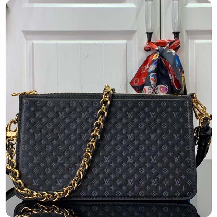 Louis Vuitton LV Women Lexington Pouch Black Monogram-Embossed Calf Leather Clutch