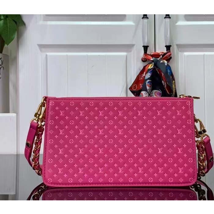 Louis Vuitton LV Women Lexington Pouch Rose Pink Monogram-Embossed Calf Leather Clutch