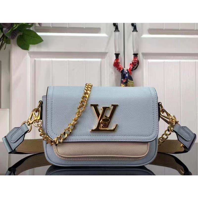 Louis Vuitton LV Women Lockme Tender Bleu Nuage Blue Grained Calf Leather Handbag