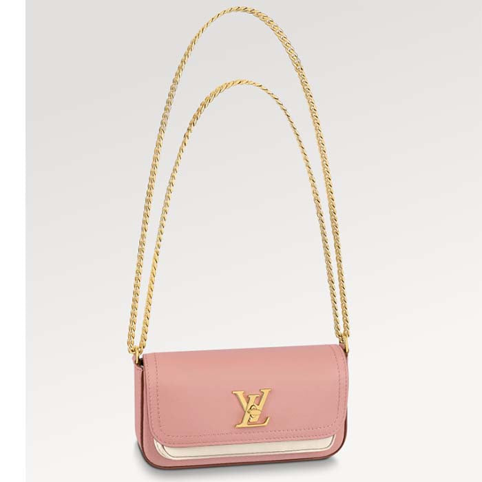 Louis Vuitton LV Women Lockme Tender Pochette Trianon Pink Quartz White Grained Calf Clutch