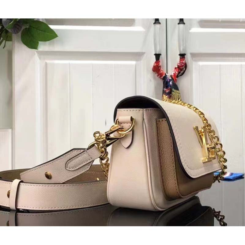 Louis Vuitton LV Women Lockme Tender Quartz White Grained Calf Leather Handbag
