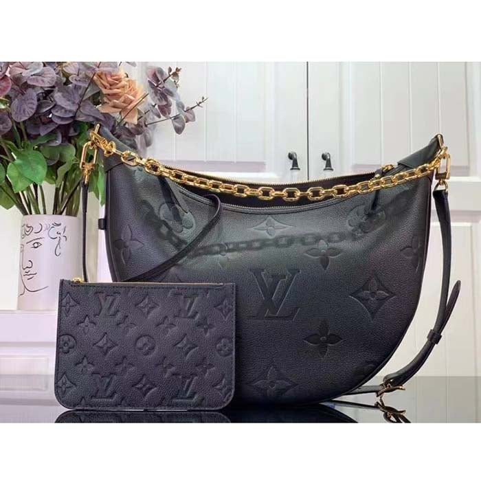 Louis Vuitton LV Women Loop Hobo Black Monogram Empreinte Embossed Grained Cowhide Leather Shoulder Bag