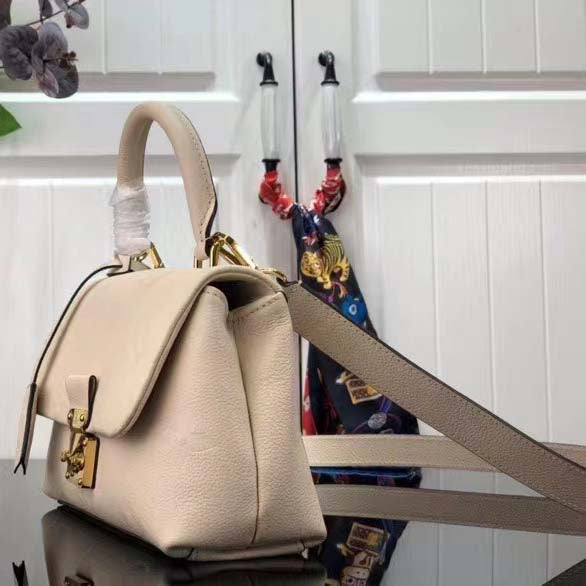 Louis Vuitton LV Women Madeleine BB Handbag Crème Beige Embossed Grained Cowhide