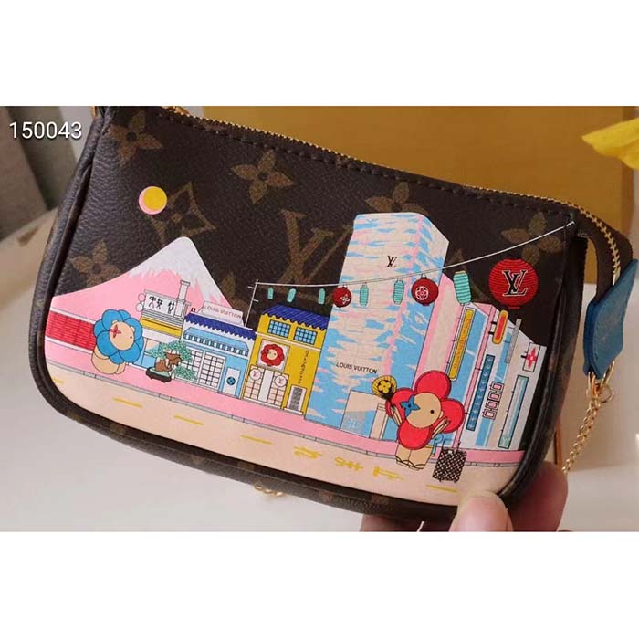 Louis Vuitton LV Women Mini Pochette Accessoires Blue Monogram Coated Canvas Clutch