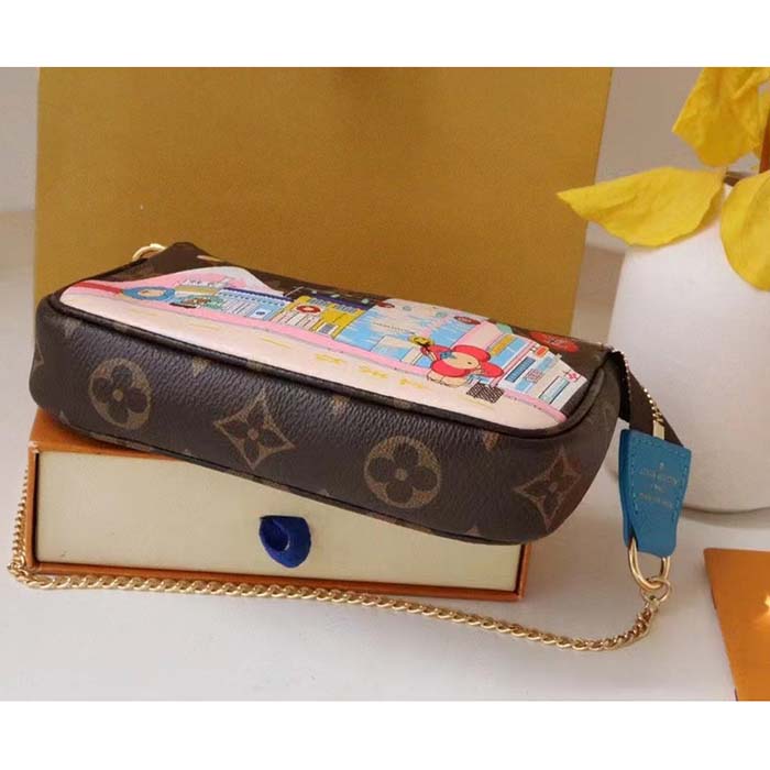 Louis Vuitton LV Women Mini Pochette Accessoires Blue Monogram Coated Canvas Clutch