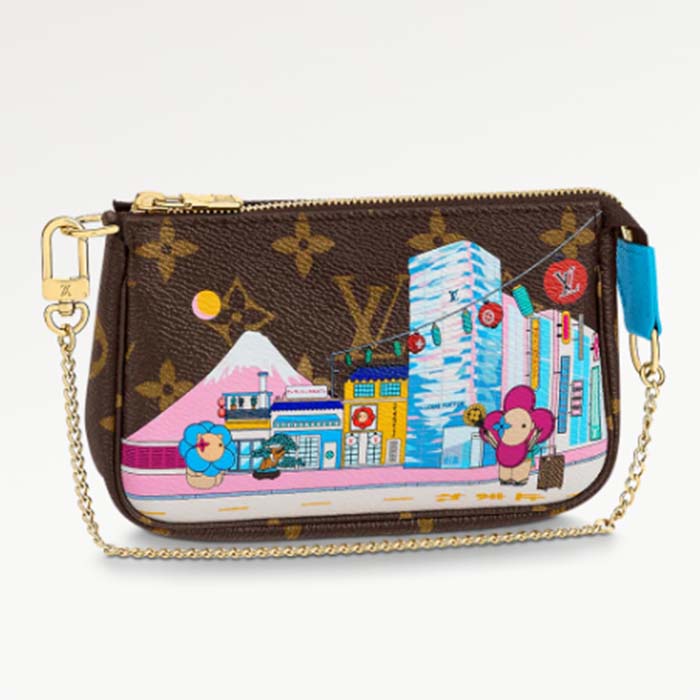 Louis Vuitton LV Women Mini Pochette Accessoires Blue Monogram Coated Canvas Clutch