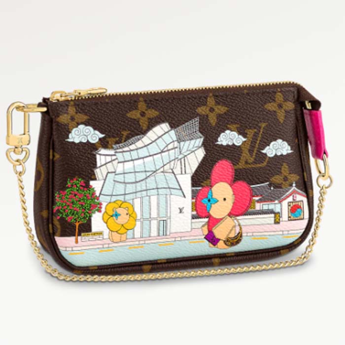 Louis Vuitton LV Women Mini Pochette Accessoires Fuchsia Monogram Coated Canvas Clutch