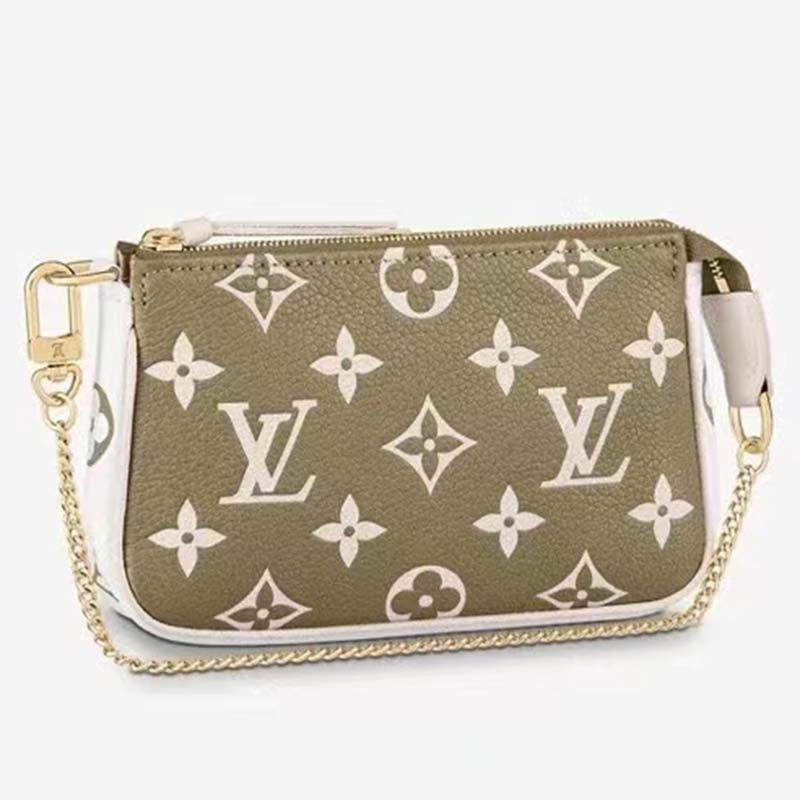 Louis Vuitton LV Women Mini Pochette Accessoires Green Monogram Empreinte Embossed Supple Grained Cowhide Clutch