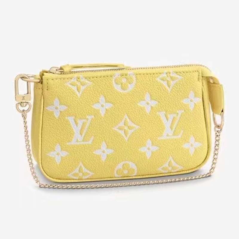 Louis Vuitton LV Women Mini Pochette Accessoires Yellow Monogram Empreinte Embossed Supple Grained Cowhide Clutch