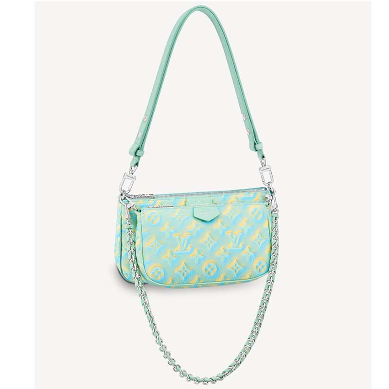 Louis Vuitton LV Women Multi Pochette Accessoires Green Sprayed Embossed Grained Cowhide Clutch