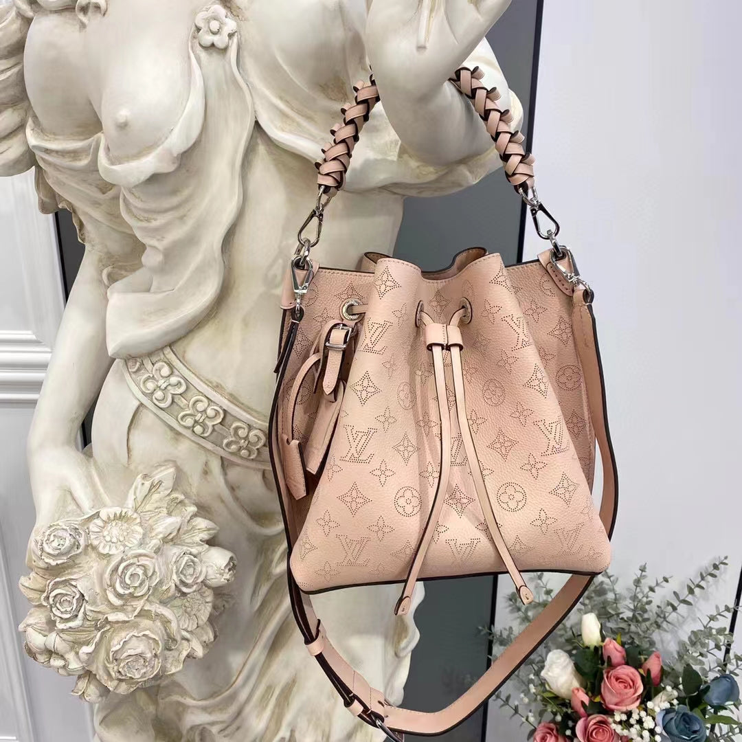 Louis Vuitton LV Women Muria Bucket Bag Galet Gray Mahina Perforated Calf Leather