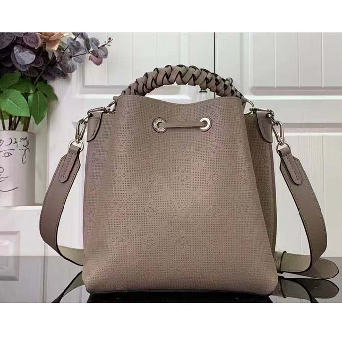 Louis Vuitton LV Women Muria Bucket Bag Gray Mahina Perforated Calfskin Leather