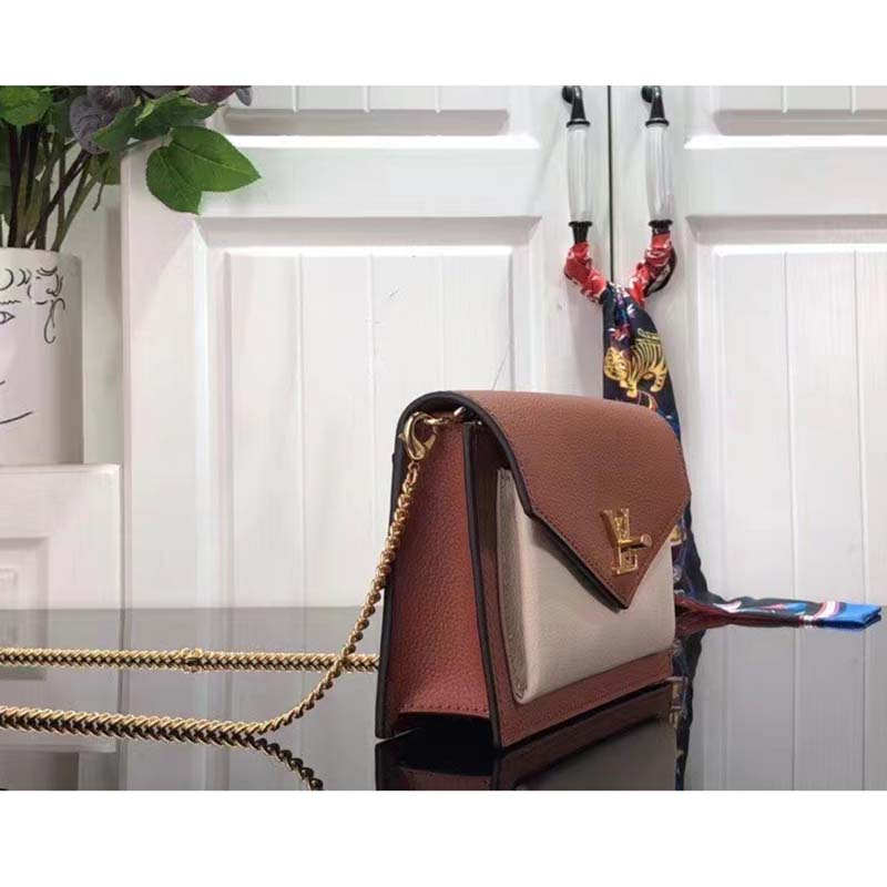 Louis Vuitton LV Women Mylockme Chain Pochette Ch igne Brown Calf Leather Clutch