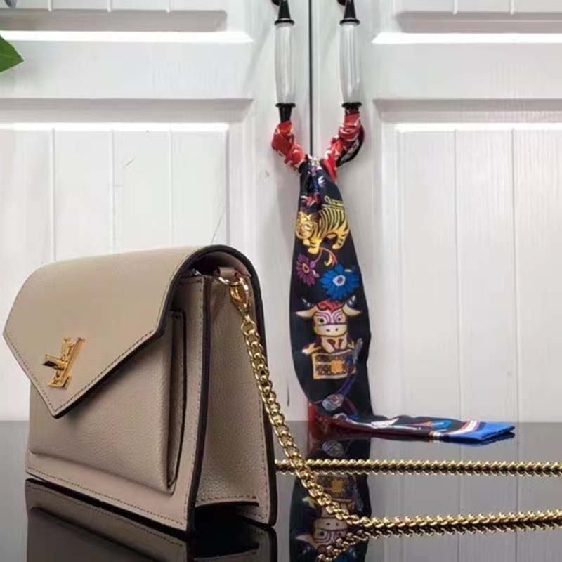Louis Vuitton LV Women Mylockme Chain Pochette Greige Beige Calf Leather Clutch