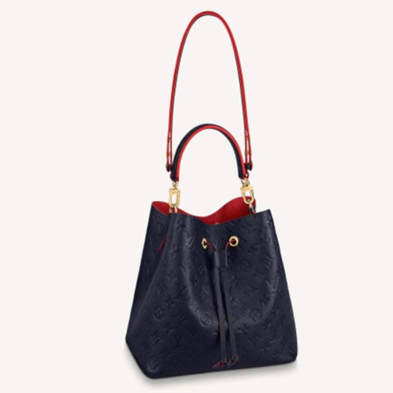 Louis Vuitton LV Women NéoNoé MM Bucket Navy Embossed Monogram Empreinte Grained Cowhide Handbag