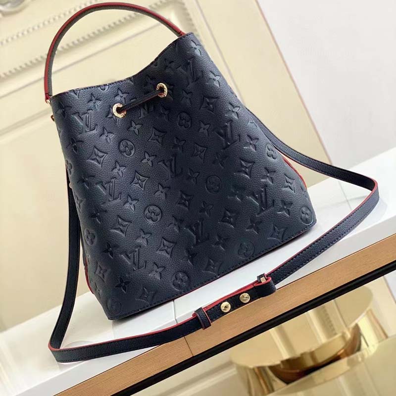 Louis Vuitton LV Women NéoNoé MM Bucket Navy Embossed Monogram Empreinte Grained Cowhide Handbag