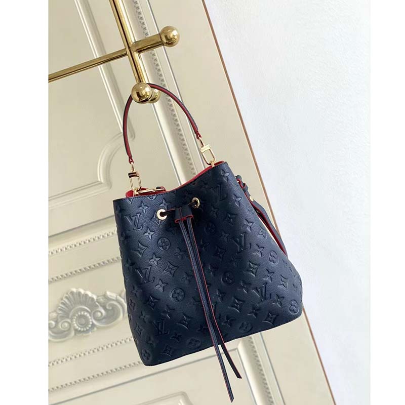 Louis Vuitton LV Women NéoNoé MM Bucket Navy Embossed Monogram Empreinte Grained Cowhide Handbag