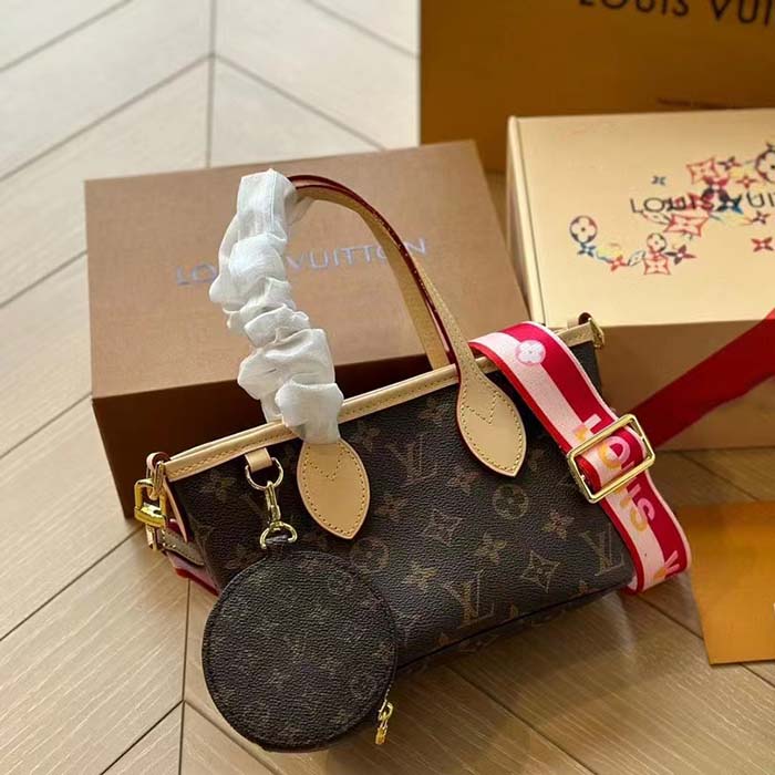 Louis Vuitton LV Women Neverfull BB Peony Pink Monogram Coated Canvas Natural Cowhide Leather Tote