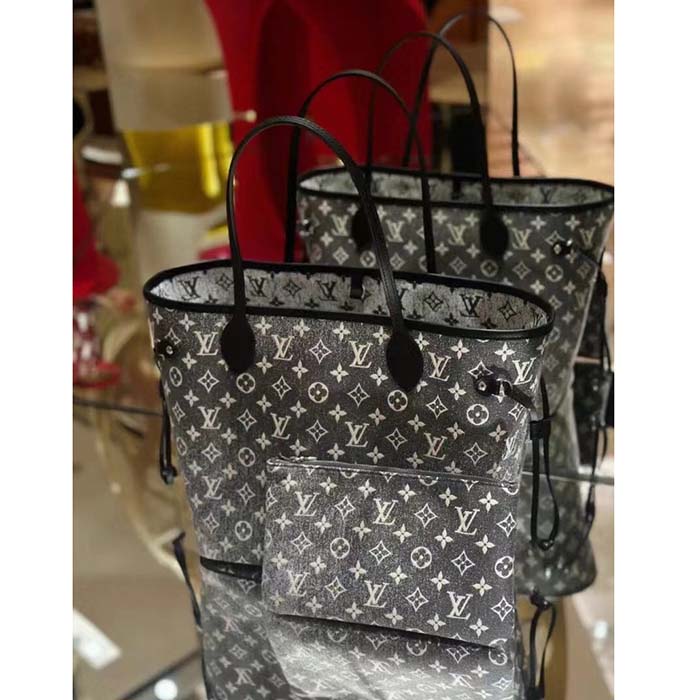 Louis Vuitton LV Women Neverfull MM Tote Gray Textile Jacquard