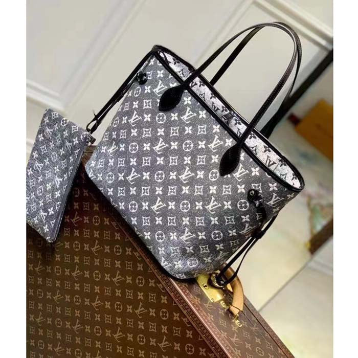 Louis Vuitton LV Women Neverfull MM Tote Gray Textile Jacquard