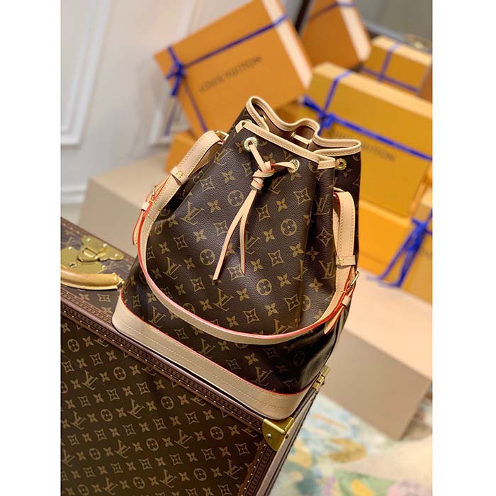 Louis Vuitton LV Women Noé Bucket Bag Brown Monogram Coated Canvas Cowhide Leather